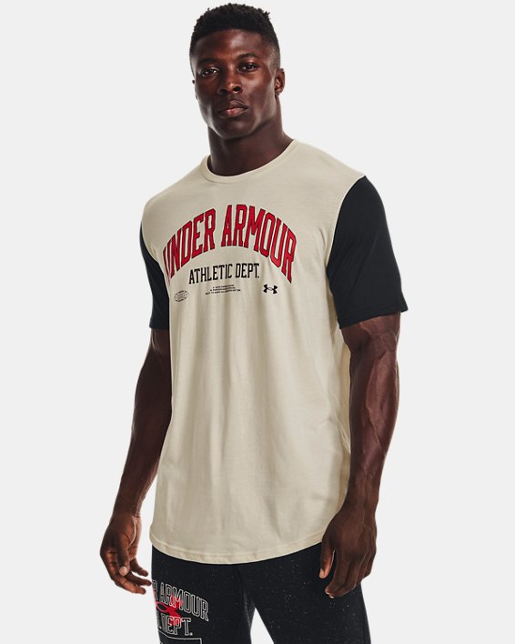 Haut à manches courtes UA Athletic Department Colorblock pour homme, Brown, pdpMainDesktop image number 0